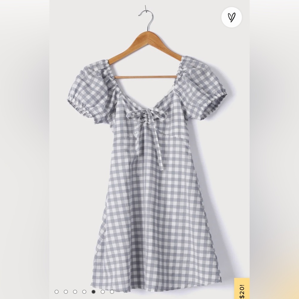 Lulus Love Sweetly Grey Gingham Puff Sleeve Mini Dress size XL NWT